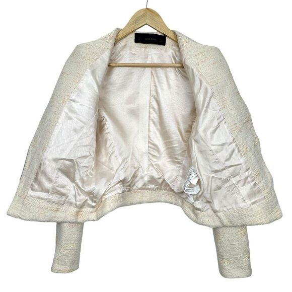 Zara Womens Tweed Moto Jacket Small Ivory Neon Texture Full Zip Blazer Career - Picture 9 of 16